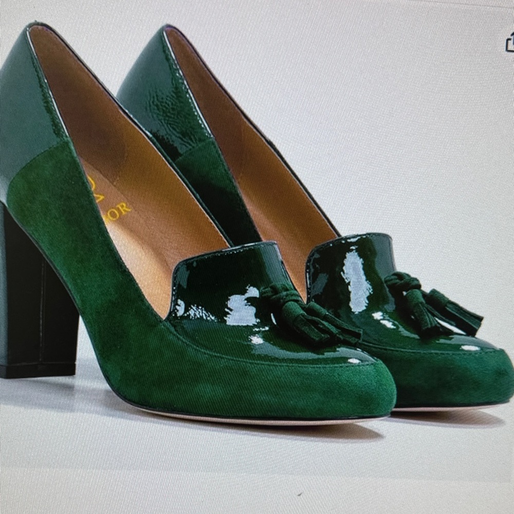 Women’s Green Tassel Block Heel Pumps